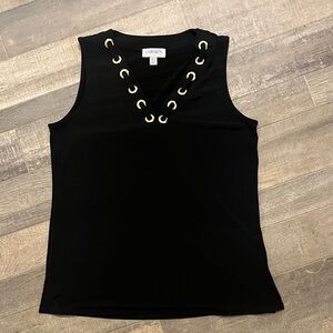 Carmen Marc Valvo Black Tank with Gold Accents